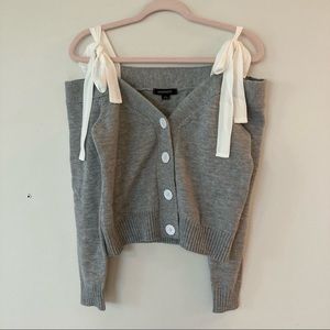 Cold Shoulder V Neck Cardigan Sweater Ribbon Straps